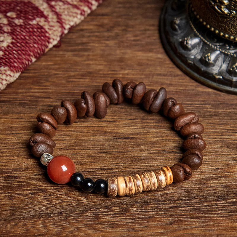 Buddha Stones Natural Coffee Beans Red Agate Coconut Shell Beads Bracelet - image 1