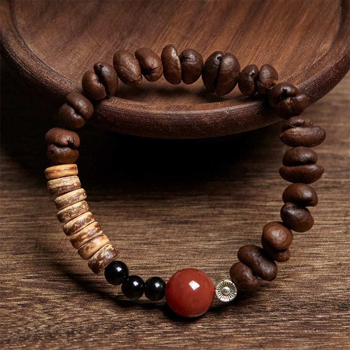 Buddha Stones Natural Coffee Beans Red Agate Coconut Shell Beads Bracelet - image 2