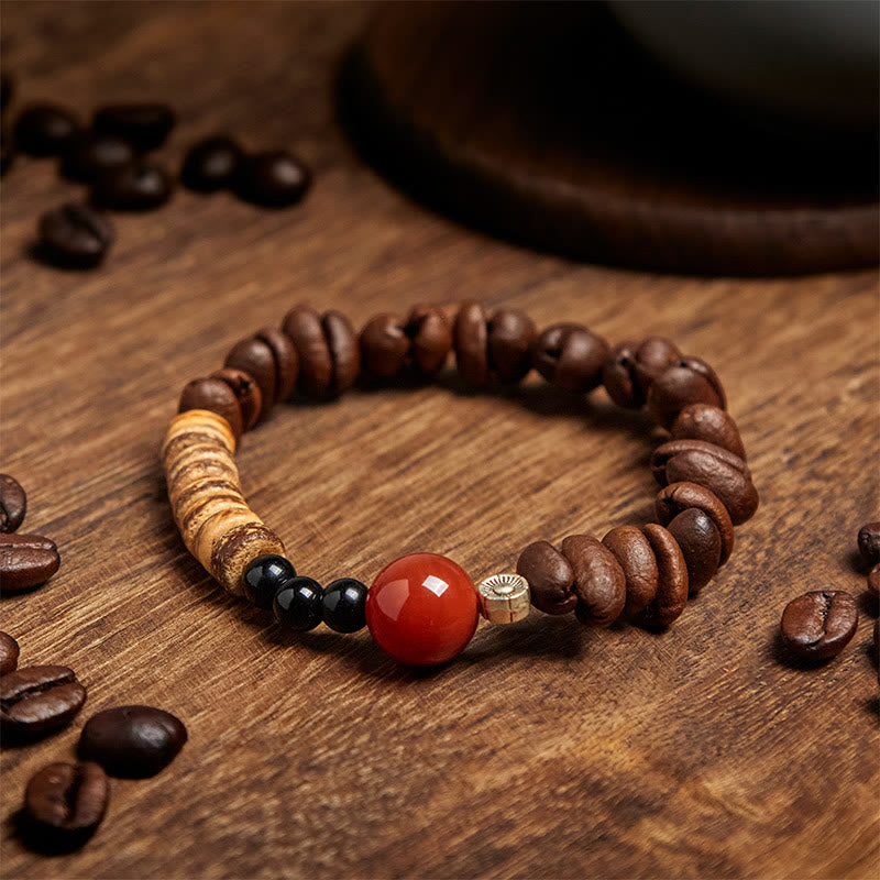 Buddha Stones Natural Coffee Beans Red Agate Coconut Shell Beads Bracelet - Coffee Bean(Wrist Circumference: 16cm) - image 0