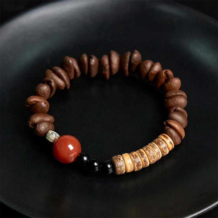 Buddha Stones Natural Coffee Beans Red Agate Coconut Shell Beads Bracelet - image 3