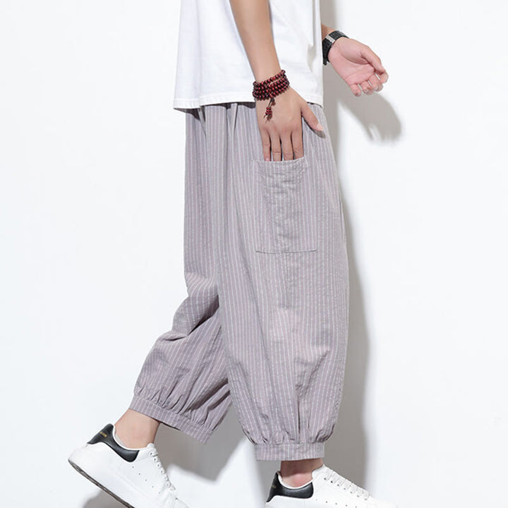 Buddha Stones Casual Striped Men's Cotton 7-8 Length Harem Pants With Pockets - image 17