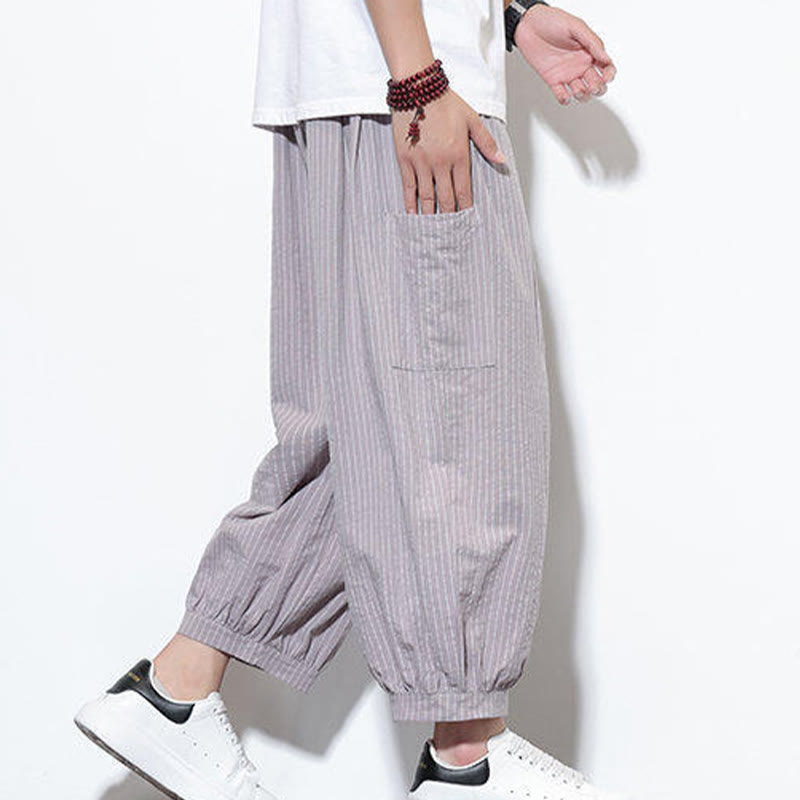 Buddha Stones Casual Striped Men's Cotton 7-8 Length Harem Pants With Pockets - image 19