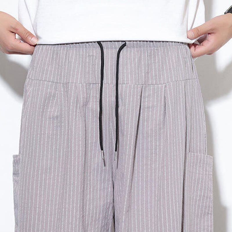 Buddha Stones Casual Striped Men's Cotton 7-8 Length Harem Pants With Pockets - image 18