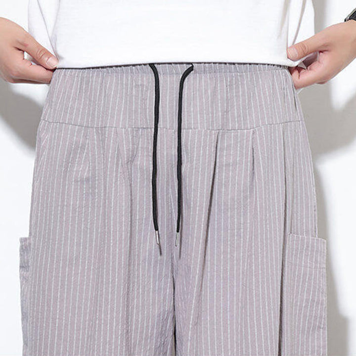 Buddha Stones Casual Striped Men's Cotton 7-8 Length Harem Pants With Pockets - image 18