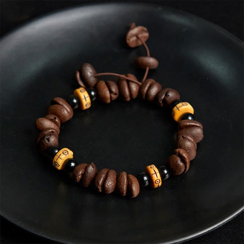 Buddha Stones Natural Coffee Beans Yak Bone Beads Bracelet - image 3