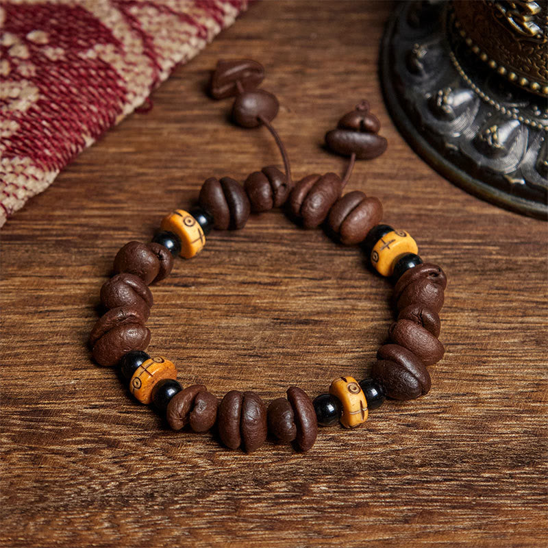 Buddha Stones Natural Coffee Beans Yak Bone Beads Bracelet - Coffee Bean(Wrist Circumference: 16cm) - image 0