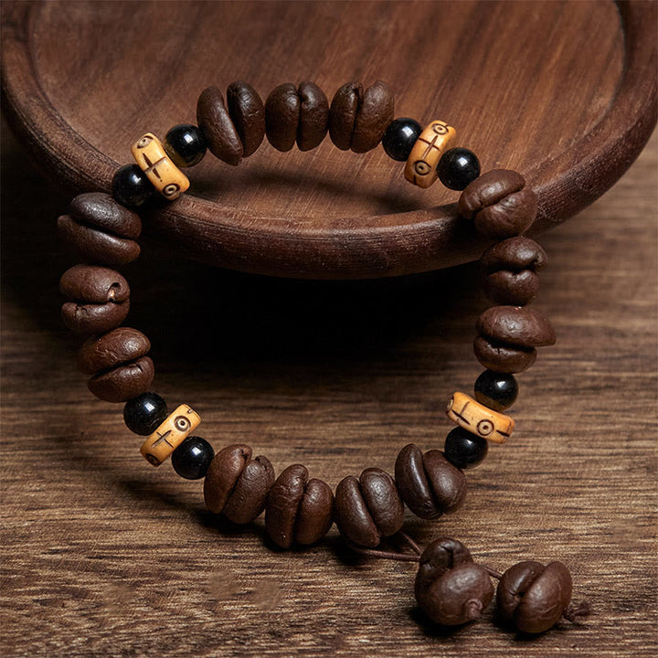 Buddha Stones Natural Coffee Beans Yak Bone Beads Bracelet - image 1