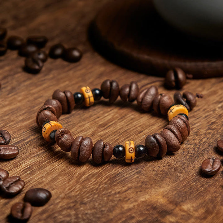 Buddha Stones Natural Coffee Beans Yak Bone Beads Bracelet - image 2