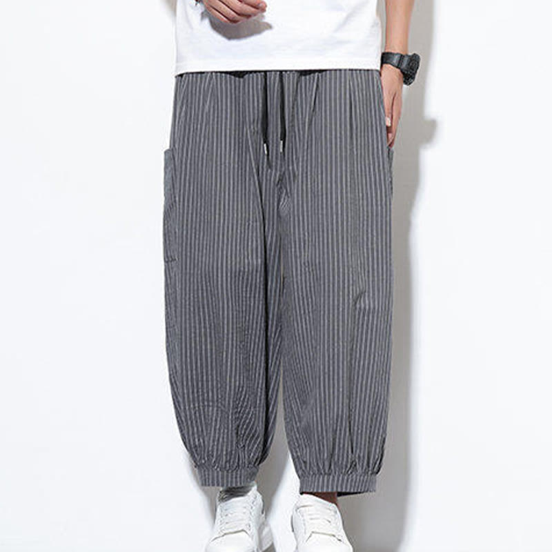 Buddha Stones Casual Striped Men's Cotton 7-8 Length Harem Pants With Pockets - image 24