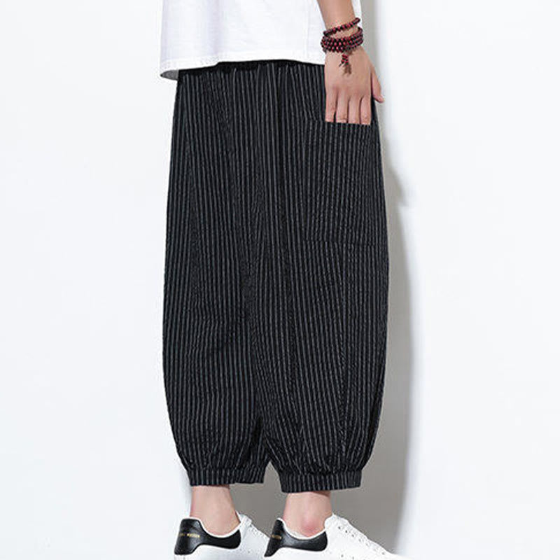 Buddha Stones Casual Striped Men's Cotton 7-8 Length Harem Pants With Pockets - image 33