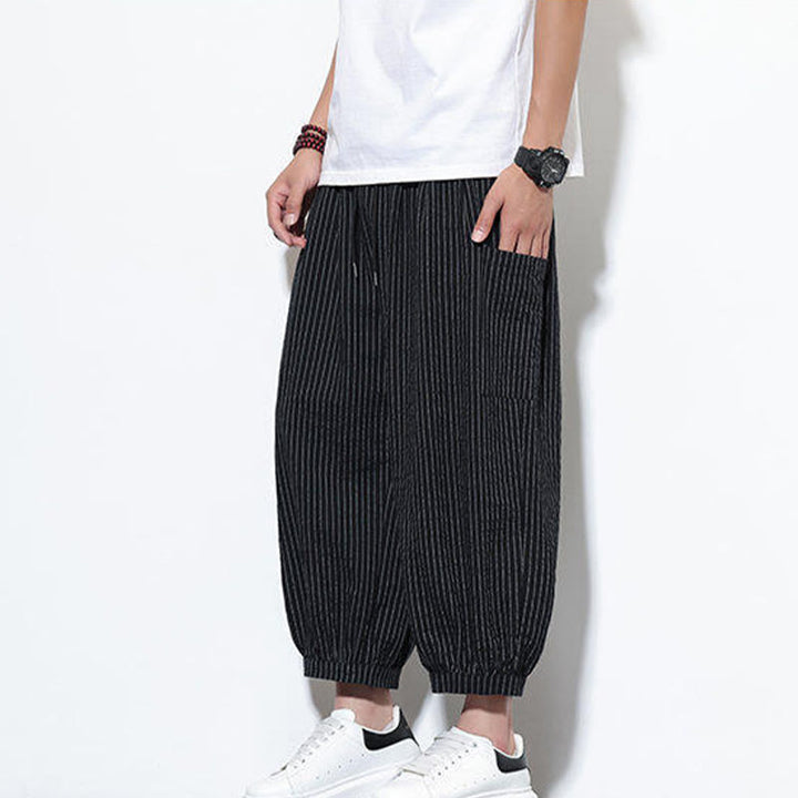 Buddha Stones Casual Striped Men's Cotton 7-8 Length Harem Pants With Pockets - image 34