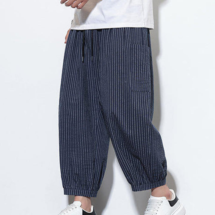 Buddha Stones Casual Striped Men's Cotton 7-8 Length Harem Pants With Pockets - image 42
