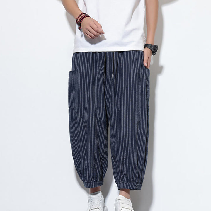 Buddha Stones Casual Striped Men's Cotton 7-8 Length Harem Pants With Pockets - image 44