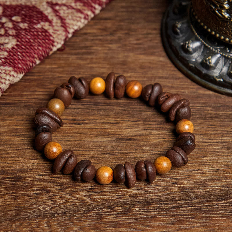 Buddha Stones Natural Coffee Beans Green Sandalwood Positive Bracelet - Coffee Bean&Green Sandalwood(Wrist Circumference: 16cm) - image 0