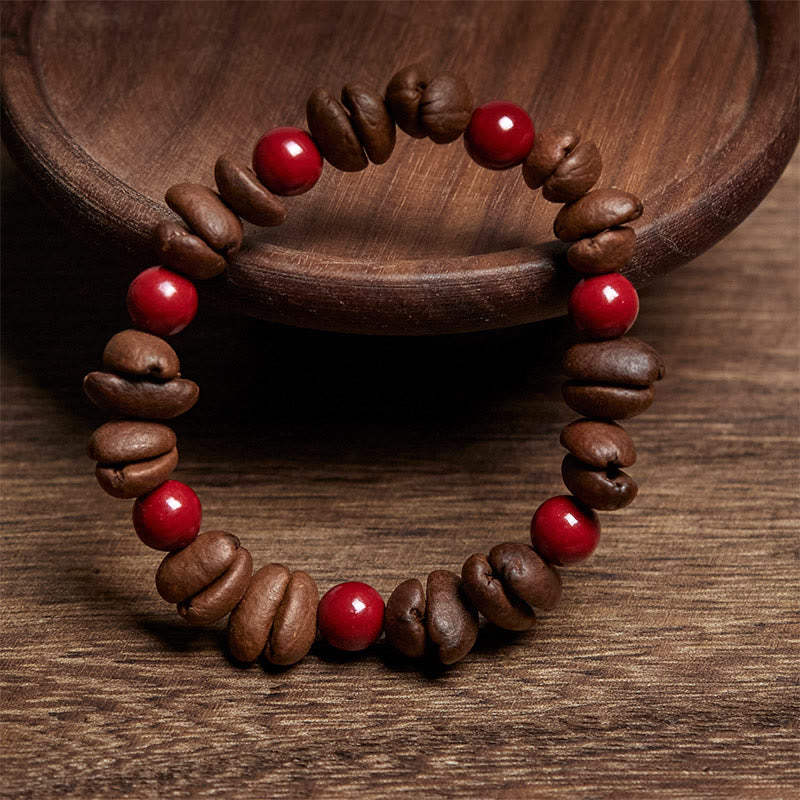 Buddha Stones Natural Coffee Beans Cinnabar Beads Bracelet - image 1