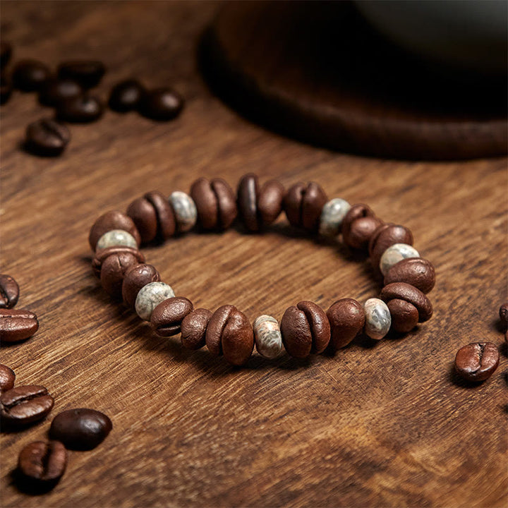 Buddha Stones Natural Coffee Beans Tiger Eye Grey Jasper Lava Rock Beads Bracelet - image 7