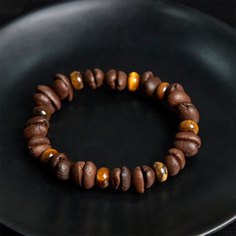 Buddha Stones Natural Coffee Beans Tiger Eye Grey Jasper Lava Rock Beads Bracelet - image 3