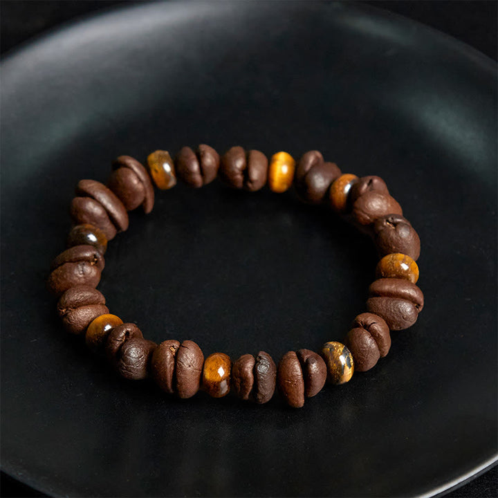 Buddha Stones Natural Coffee Beans Tiger Eye Grey Jasper Lava Rock Beads Bracelet - image 3