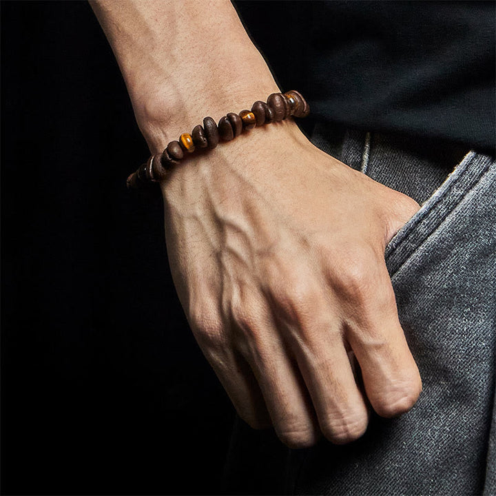 Buddha Stones Natural Coffee Beans Tiger Eye Grey Jasper Lava Rock Beads Bracelet - image 4