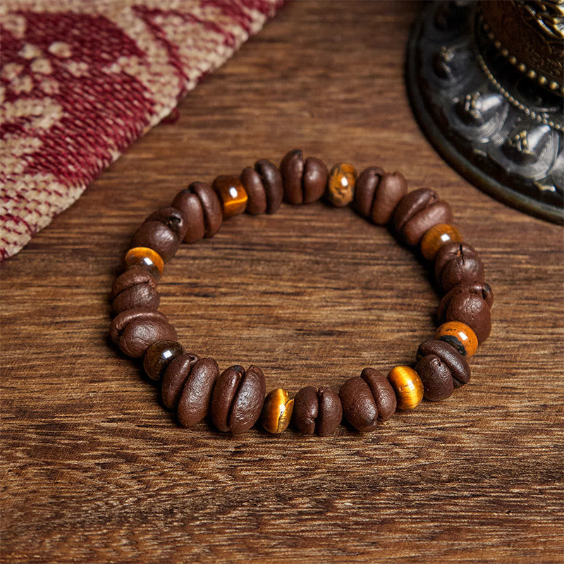Buddha Stones Natural Coffee Beans Tiger Eye Grey Jasper Lava Rock Beads Bracelet - Coffee Bean&Tiger Eye(Wrist Circumference: 16cm) - image 0