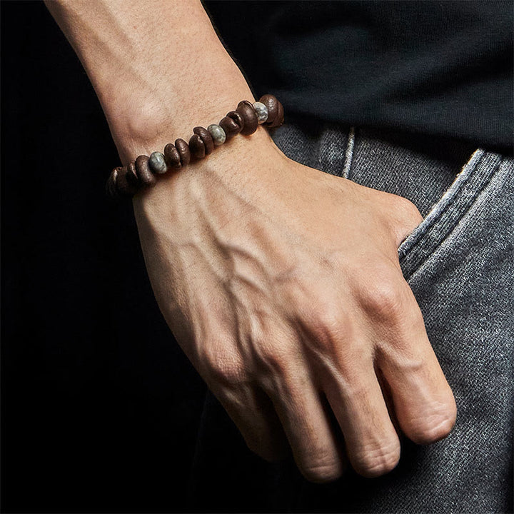 Buddha Stones Natural Coffee Beans Tiger Eye Grey Jasper Lava Rock Beads Bracelet - image 9