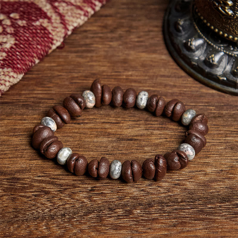 Buddha Stones Natural Coffee Beans Tiger Eye Grey Jasper Lava Rock Beads Bracelet - Coffee Bean&Grey Jasper(Wrist Circumference: 16cm) - image 5