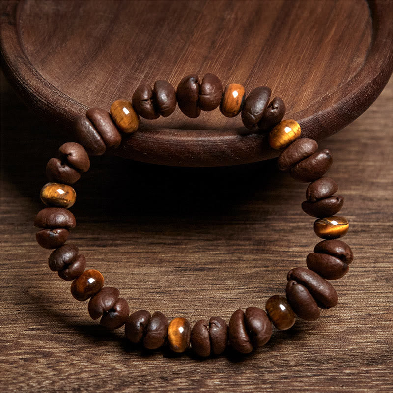 Buddha Stones Natural Coffee Beans Tiger Eye Grey Jasper Lava Rock Beads Bracelet - image 1