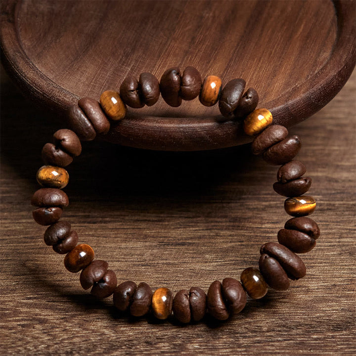 Buddha Stones Natural Coffee Beans Tiger Eye Grey Jasper Lava Rock Beads Bracelet - image 1