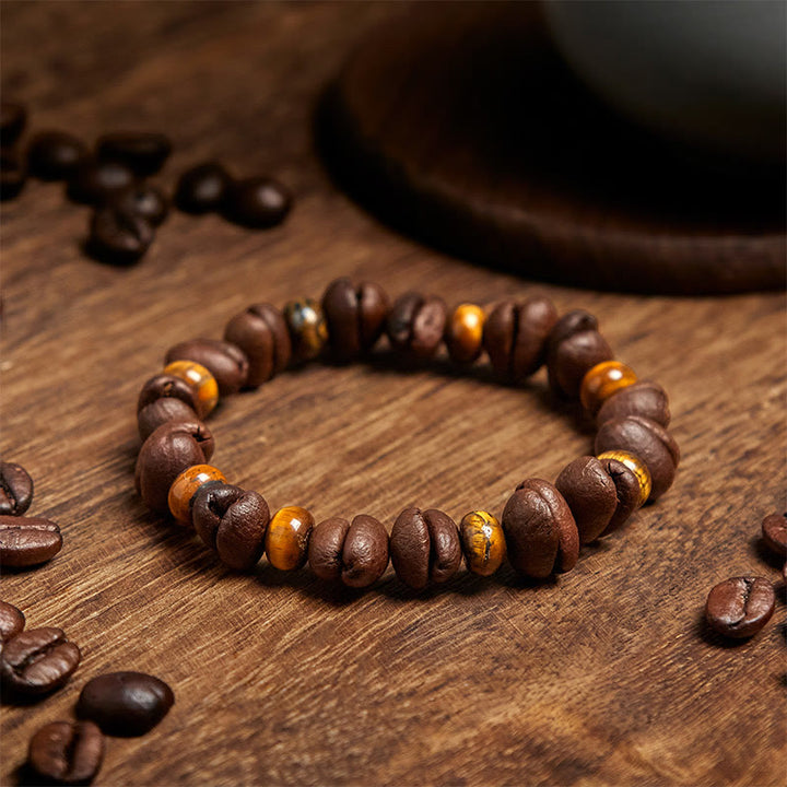 Buddha Stones Natural Coffee Beans Tiger Eye Grey Jasper Lava Rock Beads Bracelet - image 2