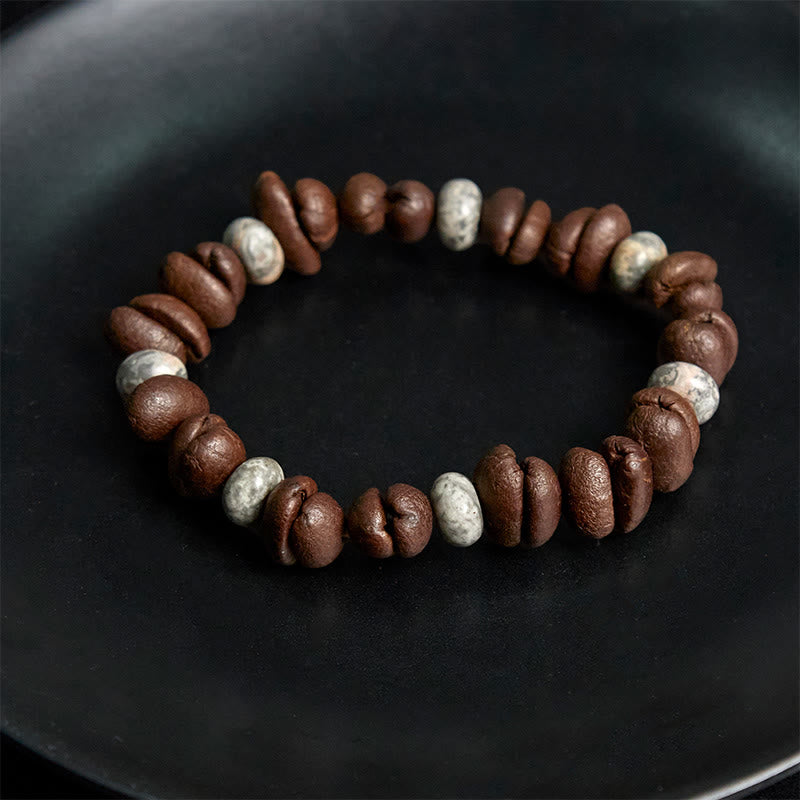 Buddha Stones Natural Coffee Beans Tiger Eye Grey Jasper Lava Rock Beads Bracelet - image 8