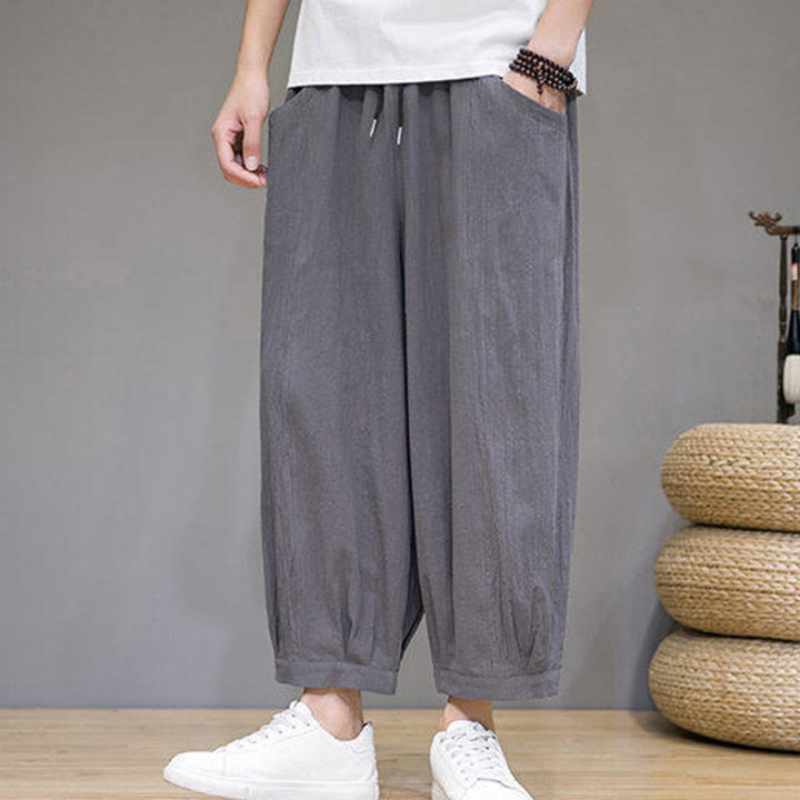 Buddha Stones Casual Plain Men's Cotton 7-8 Length Harem Pants With Pockets - image 7