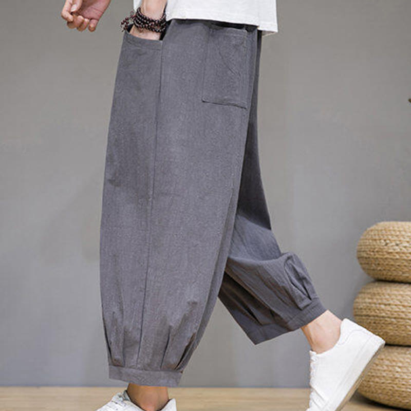 Buddha Stones Casual Plain Men's Cotton 7-8 Length Harem Pants With Pockets - image 1