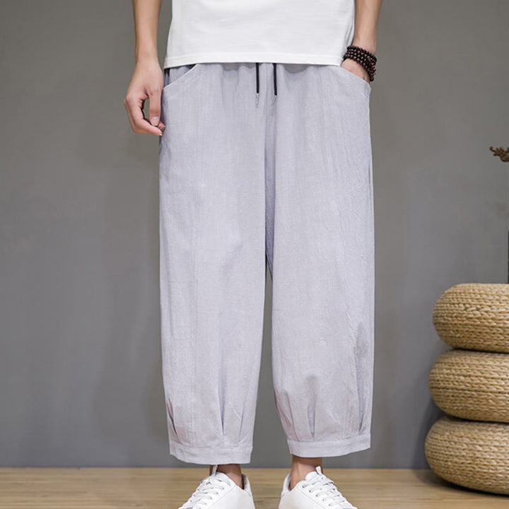 Buddha Stones Casual Plain Men's Cotton 7-8 Length Harem Pants With Pockets - LightGrey - US/UK/AU46，EU56 (5XL) - image 9