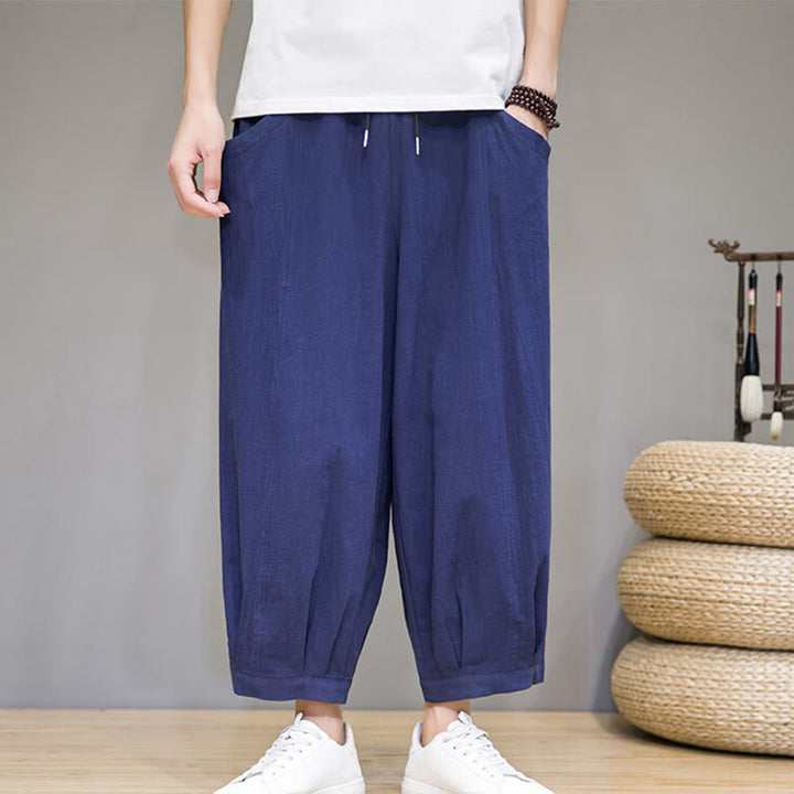 Buddha Stones Casual Plain Men's Cotton 7-8 Length Harem Pants With Pockets - MediumBlue - US/UK/AU46，EU56 (5XL) - image 27