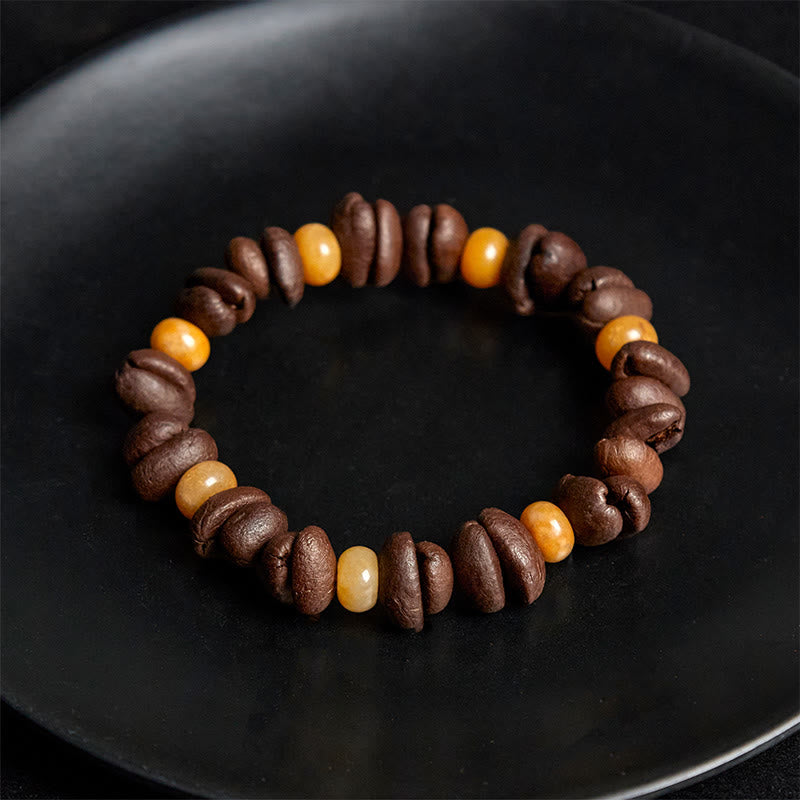 Buddha Stones Natural Coffee Beans Green Aventurine Huanglong Jade Beads Bracelet - image 8