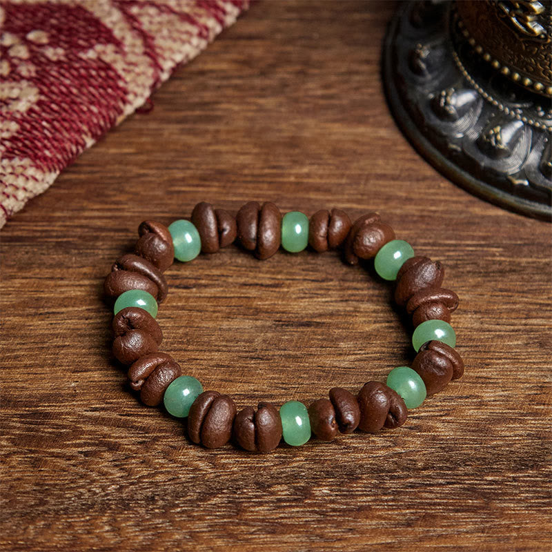 Buddha Stones Natural Coffee Beans Green Aventurine Huanglong Jade Beads Bracelet - Coffee Bean&Green Aventurine(Wrist Circumference: 16cm) - image 0