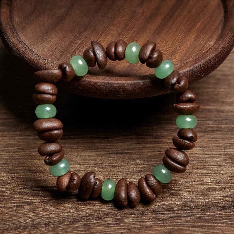 Buddha Stones Natural Coffee Beans Green Aventurine Huanglong Jade Beads Bracelet - image 1