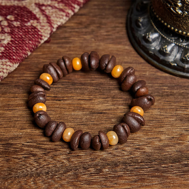 Buddha Stones Natural Coffee Beans Green Aventurine Huanglong Jade Beads Bracelet - Coffee Bean&Huanglong Jade(Wrist Circumference: 16cm) - image 5