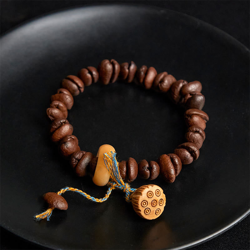 Buddha Stones Natural Lotus Seedpod Coffee Beans Wenge Wood Bodhi Seed Bracelet - image 3