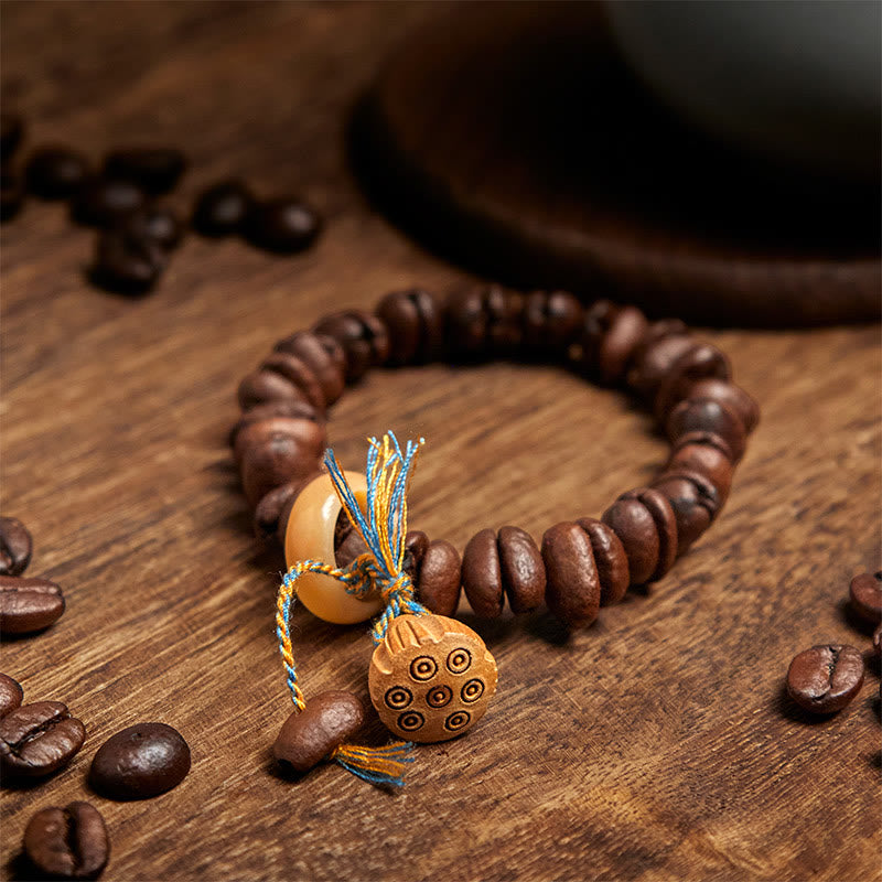 Buddha Stones Natural Lotus Seedpod Coffee Beans Wenge Wood Bodhi Seed Bracelet - image 2