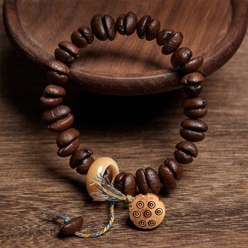 Buddha Stones Natural Lotus Seedpod Coffee Beans Wenge Wood Bodhi Seed Bracelet - image 1