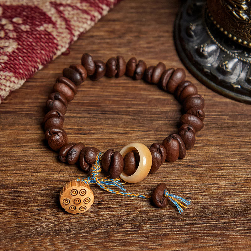 Buddha Stones Natural Lotus Seedpod Coffee Beans Wenge Wood Bodhi Seed Bracelet - Coffee Bean(Wrist Circumference: 17.5cm) - image 0
