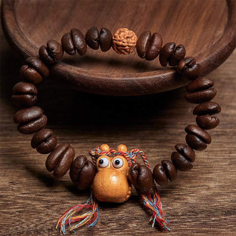 Buddha Stones Handmade Funny Hippo Coffee Beans Wenge Wood Bracelet - image 1