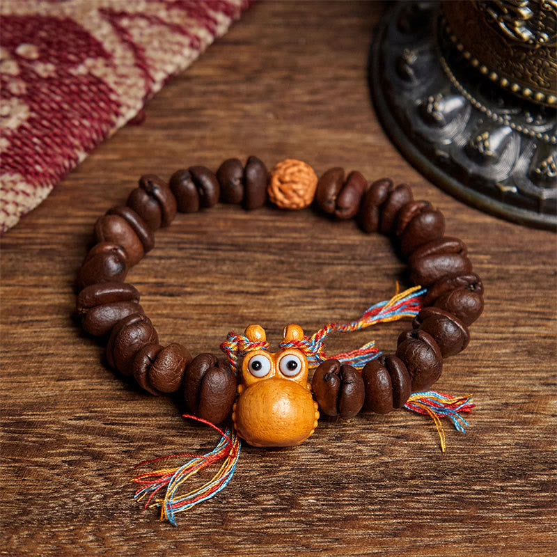 Buddha Stones Handmade Funny Hippo Coffee Beans Wenge Wood Bracelet - Coffee Bean(Wrist Circumference: 17.5cm) - image 0