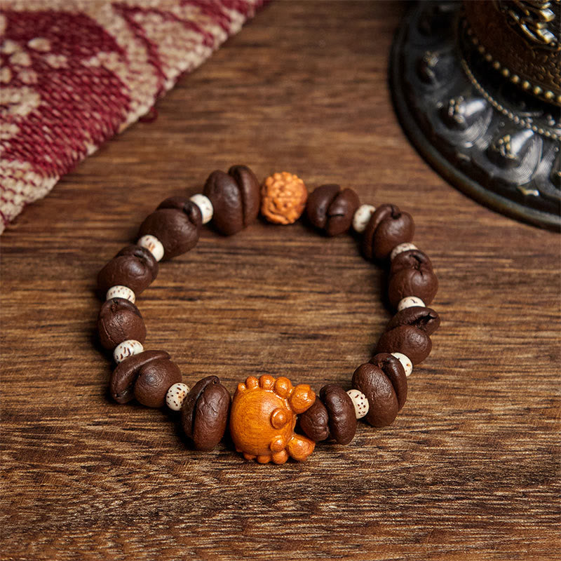 Buddha Stones Handmade Crab Copper Coins Coffee Beans Wenge Wood Bracelet - Coffee Bean(Wrist Circumference: 17.5cm) - image 0