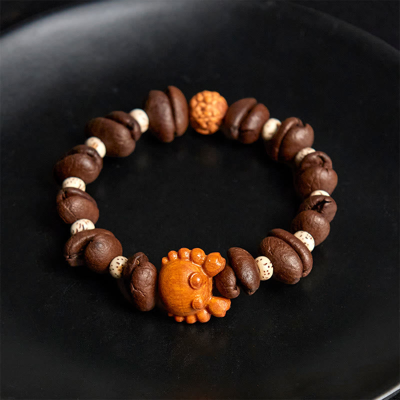 Buddha Stones Handmade Crab Copper Coins Coffee Beans Wenge Wood Bracelet - image 3