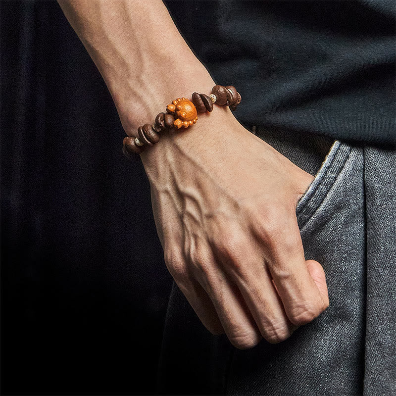 Buddha Stones Handmade Crab Copper Coins Coffee Beans Wenge Wood Bracelet - image 5