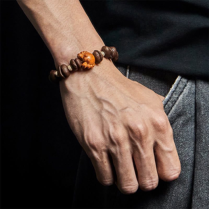 Buddha Stones Handmade Crab Copper Coins Coffee Beans Wenge Wood Bracelet - image 4