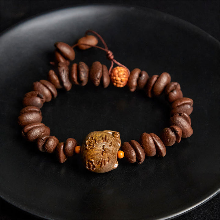Buddha Stones Handmade Lucky Cat Real Coffee Beans Sandalwood Bracelet - image 3