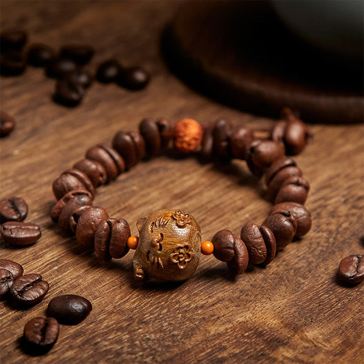 Buddha Stones Handmade Lucky Cat Real Coffee Beans Sandalwood Bracelet - image 2